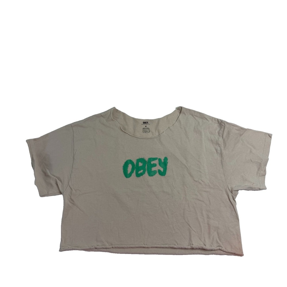 Women's OBEY Skater Tan Crop Top Size Medium Green Logo